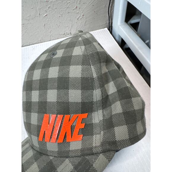 NIKE GOLF Plaid‎ Checkered Green Orange Logo Hat Cap Stretch Flex Size S/M - Picture 2 of 4